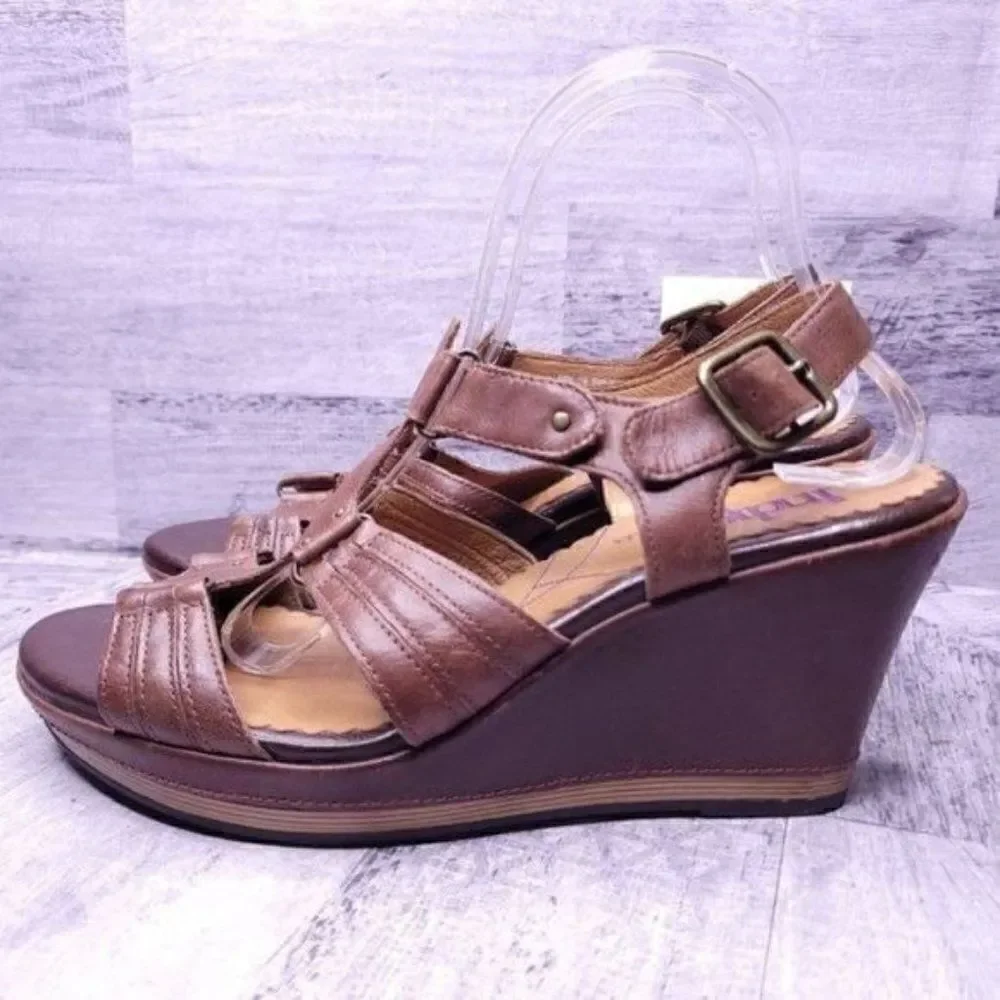 Indigo by Clarks Leather Wedge Sandal Brown Women's sz 11 - Picture 3 of 8
